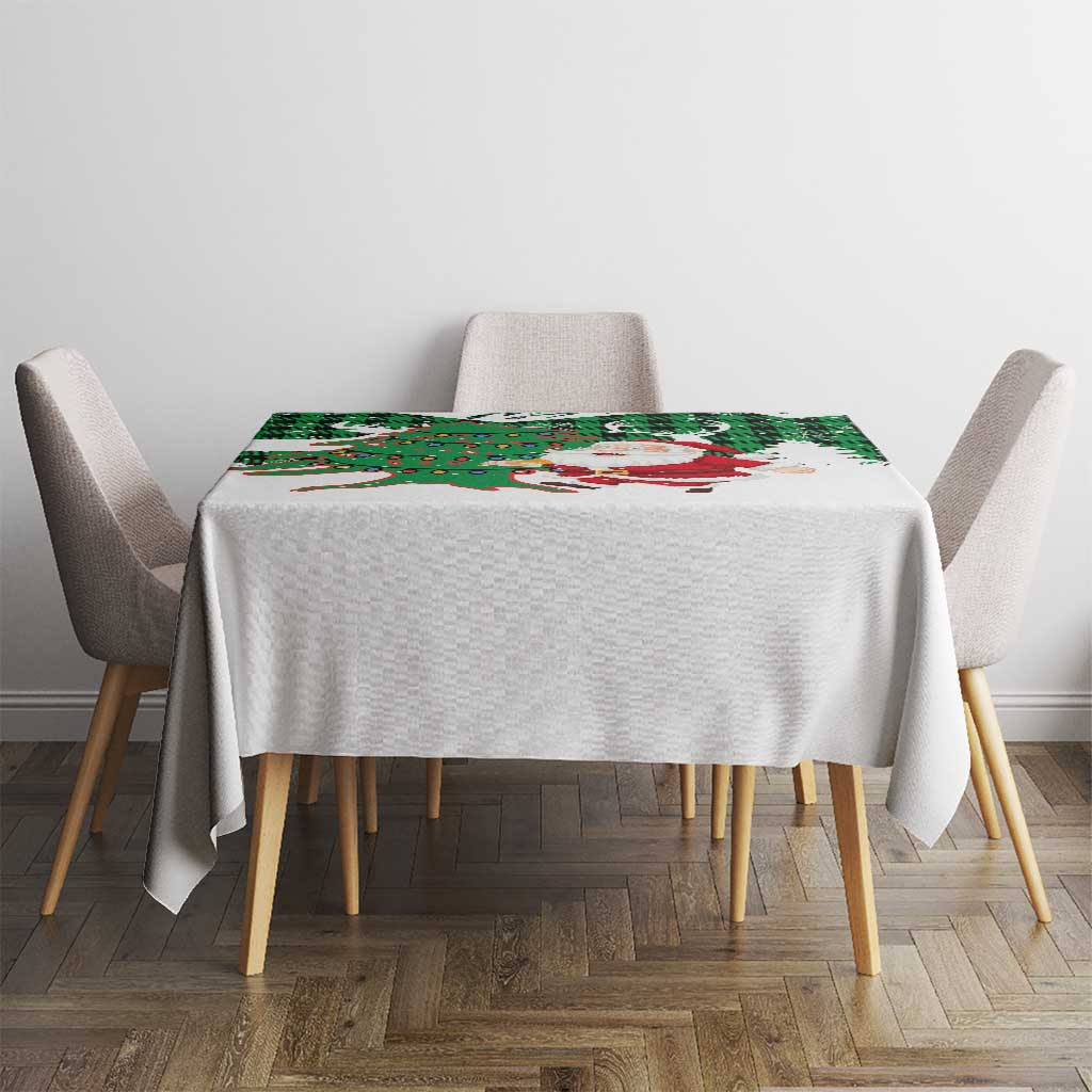 Lebanon Christmas Tablecloth with Santa Claus Reindeer Trees and Festive Knit Pattern - Wonder Print Shop