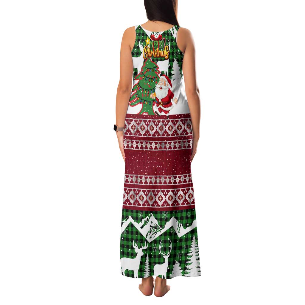 Lebanon Christmas Tank Maxi Dress with Santa Claus Reindeer Trees and Festive Knit Pattern - Wonder Print Shop