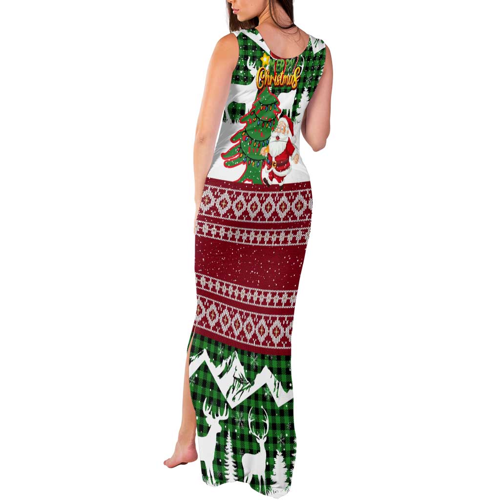 Lebanon Christmas Tank Maxi Dress with Santa Claus Reindeer Trees and Festive Knit Pattern - Wonder Print Shop