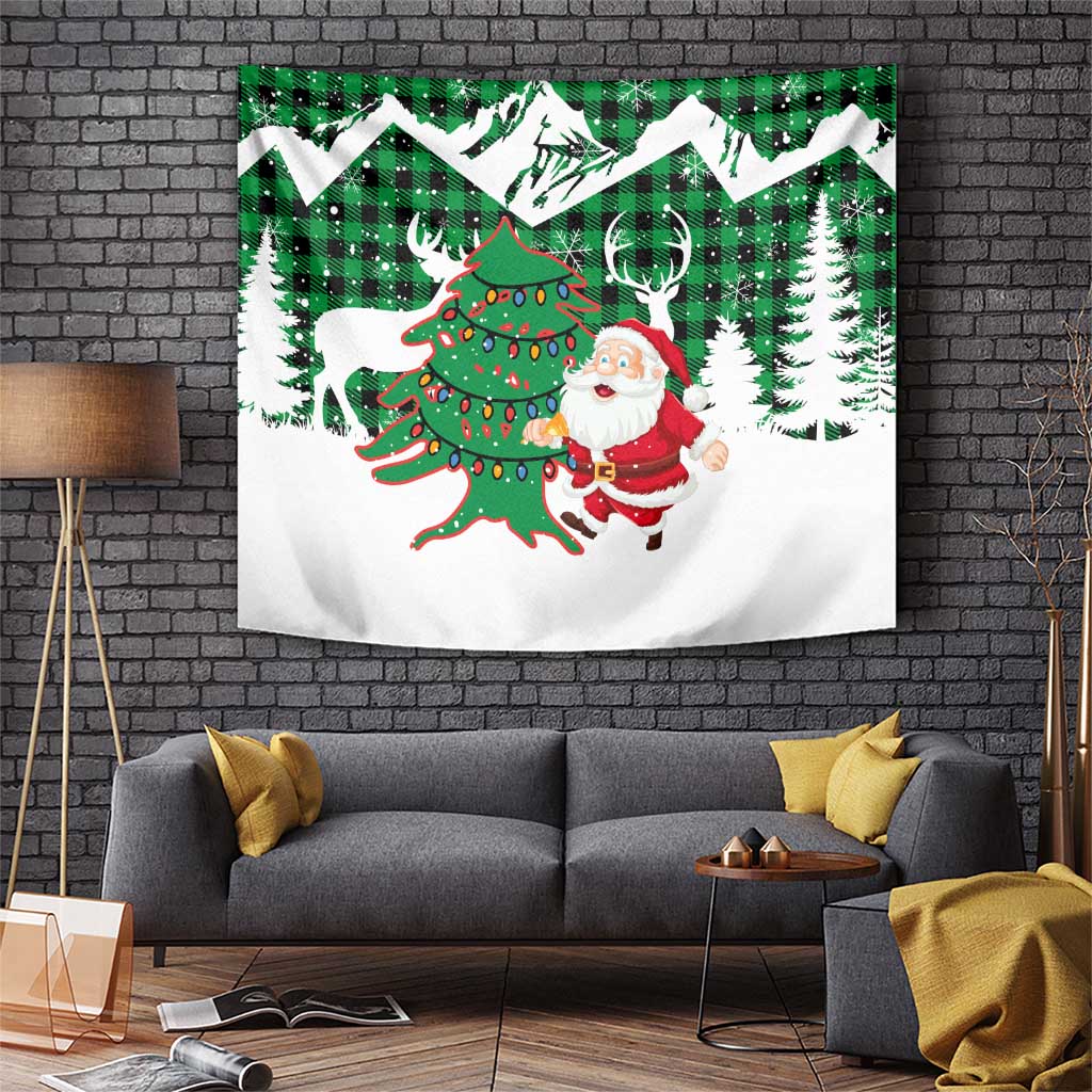 Lebanon Christmas Tapestry with Santa Claus Reindeer Trees and Festive Knit Pattern - Wonder Print Shop