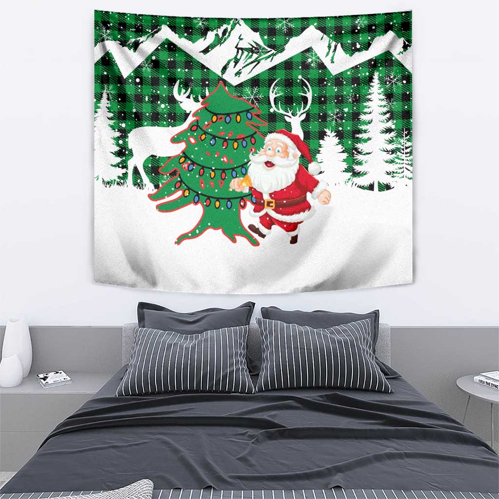 Lebanon Christmas Tapestry with Santa Claus Reindeer Trees and Festive Knit Pattern - Wonder Print Shop