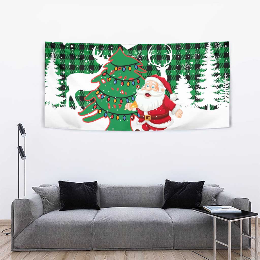 Lebanon Christmas Tapestry with Santa Claus Reindeer Trees and Festive Knit Pattern - Wonder Print Shop