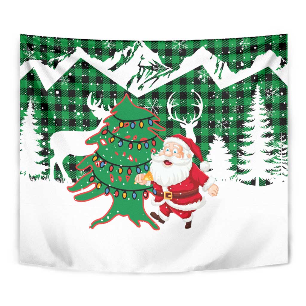 Lebanon Christmas Tapestry with Santa Claus Reindeer Trees and Festive Knit Pattern - Wonder Print Shop