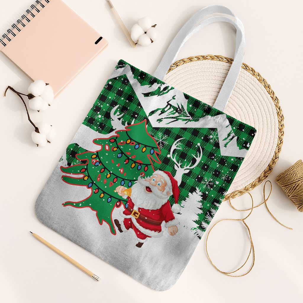 Lebanon Christmas Tote Bag with Santa Claus Reindeer Trees and Festive Knit Pattern - Wonder Print Shop