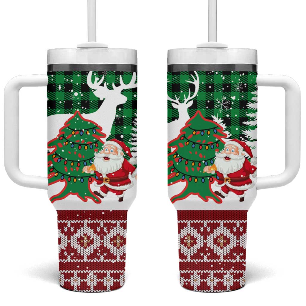 Lebanon Christmas Tumbler With Handle with Santa Claus Reindeer Trees and Festive Knit Pattern - Wonder Print Shop