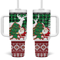 Lebanon Christmas Tumbler With Handle with Santa Claus Reindeer Trees and Festive Knit Pattern - Wonder Print Shop