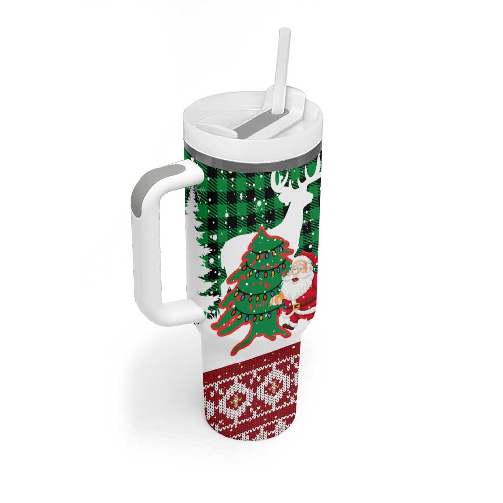 Lebanon Christmas Tumbler With Handle with Santa Claus Reindeer Trees and Festive Knit Pattern - Wonder Print Shop