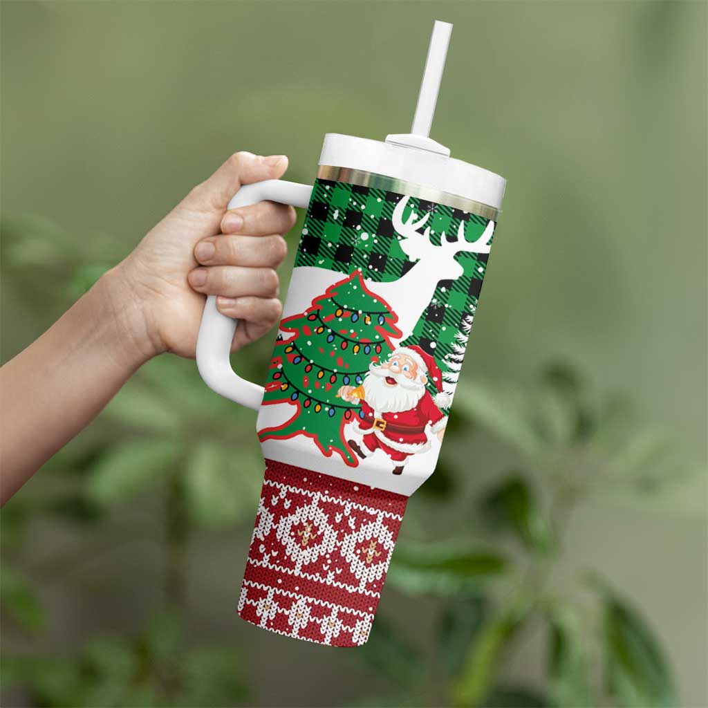 Lebanon Christmas Tumbler With Handle with Santa Claus Reindeer Trees and Festive Knit Pattern - Wonder Print Shop