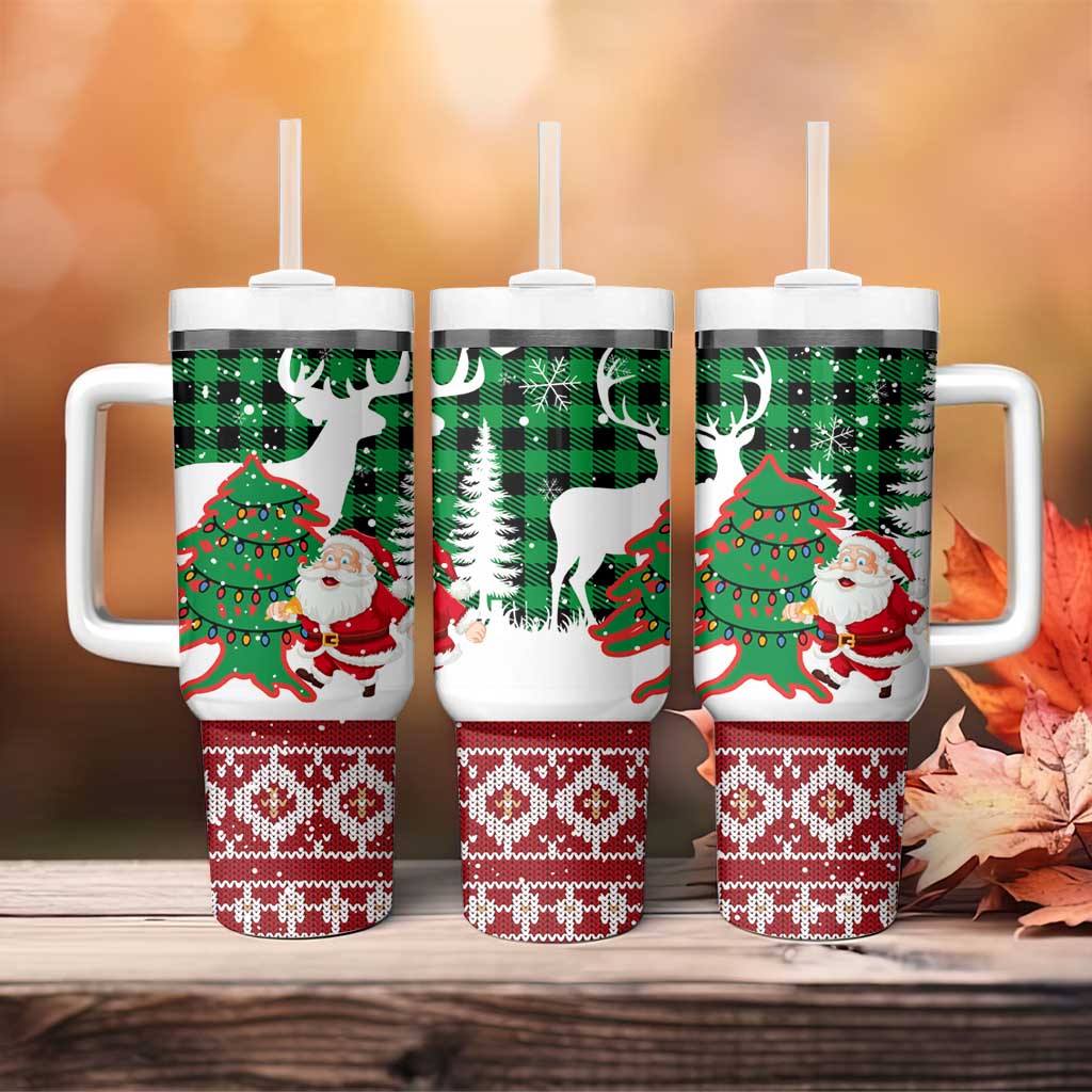 Lebanon Christmas Tumbler With Handle with Santa Claus Reindeer Trees and Festive Knit Pattern - Wonder Print Shop