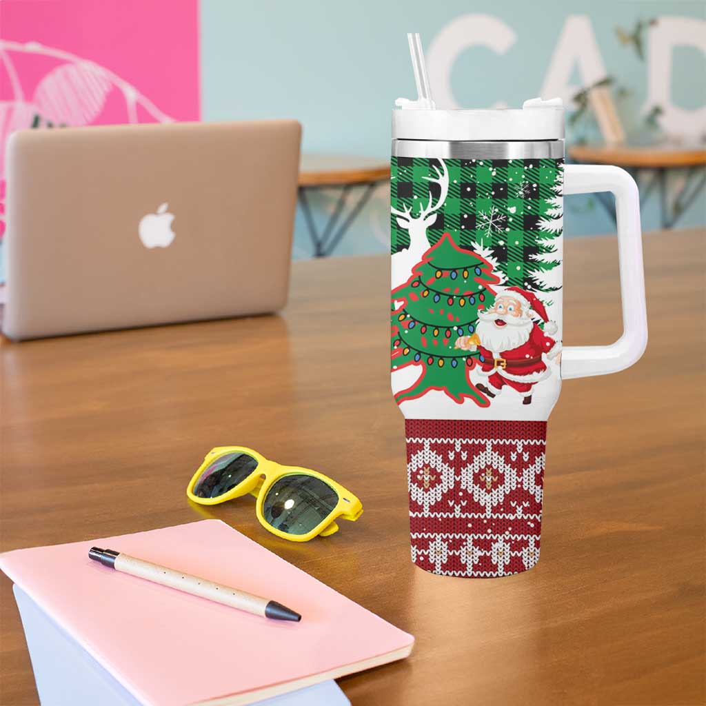 Lebanon Christmas Tumbler With Handle with Santa Claus Reindeer Trees and Festive Knit Pattern - Wonder Print Shop
