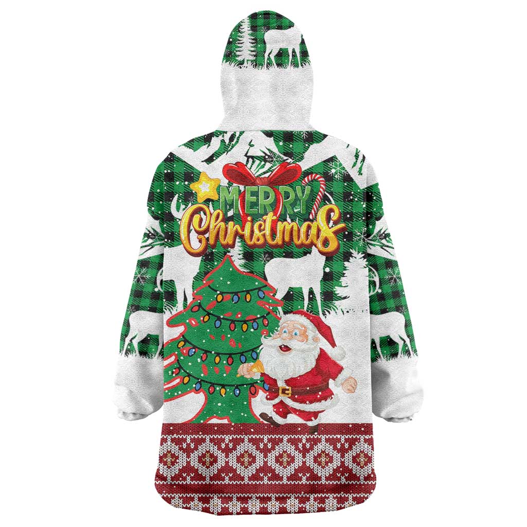 Lebanon Christmas Wearable Blanket Hoodie with Santa Claus Reindeer Trees and Festive Knit Pattern - Wonder Print Shop