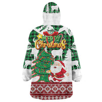 Lebanon Christmas Wearable Blanket Hoodie with Santa Claus Reindeer Trees and Festive Knit Pattern - Wonder Print Shop