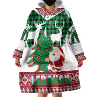 Lebanon Christmas Wearable Blanket Hoodie with Santa Claus Reindeer Trees and Festive Knit Pattern - Wonder Print Shop