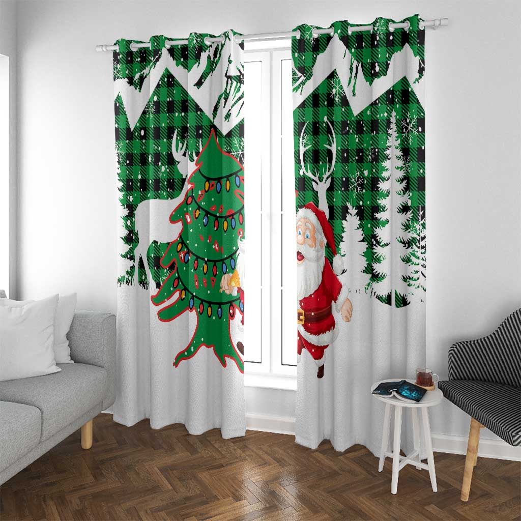 Lebanon Christmas Window Curtain with Santa Claus Reindeer Trees and Festive Knit Pattern - Wonder Print Shop