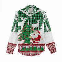 Lebanon Christmas Women Casual Shirt with Santa Claus Reindeer Trees and Festive Knit Pattern - Wonder Print Shop
