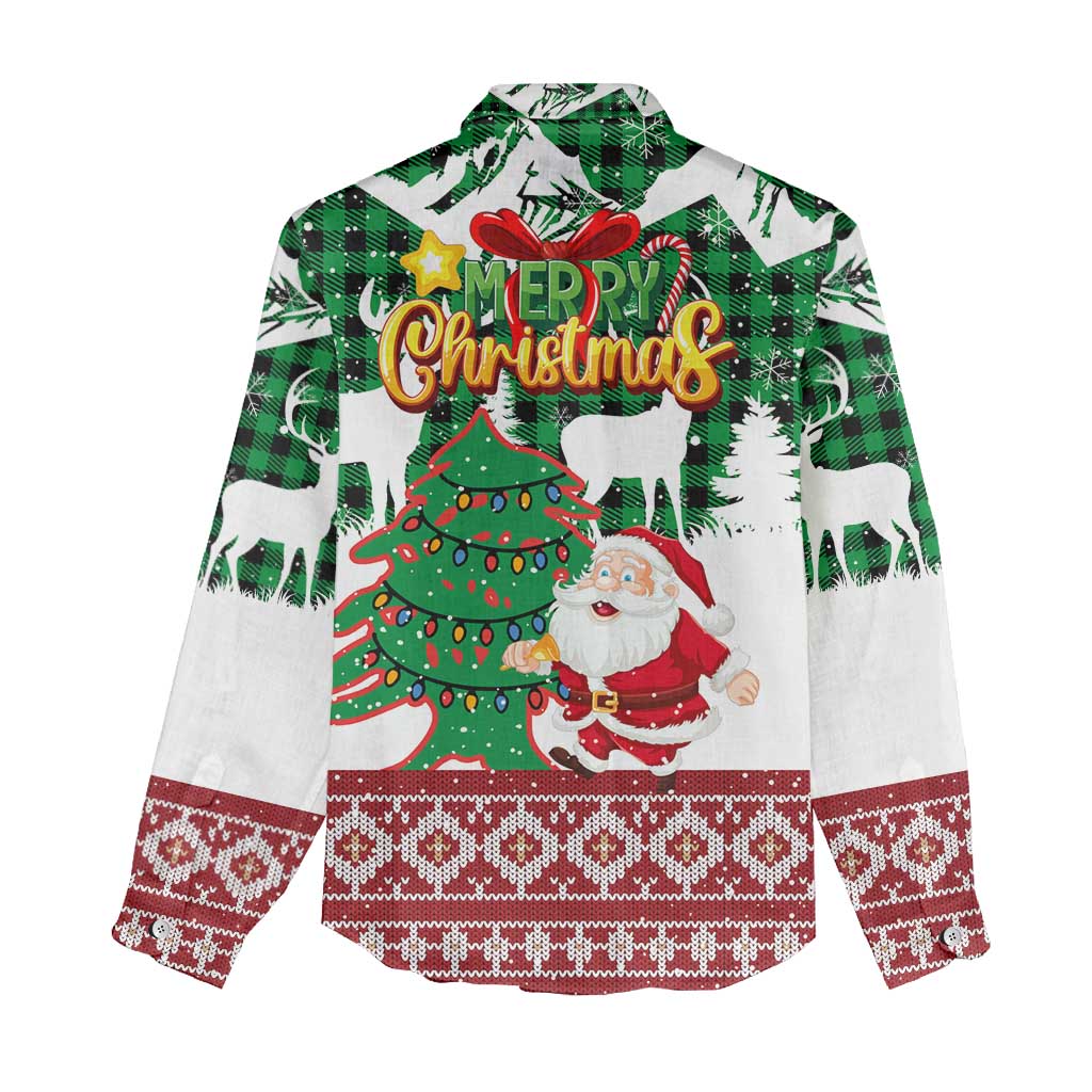 Lebanon Christmas Women Casual Shirt with Santa Claus Reindeer Trees and Festive Knit Pattern - Wonder Print Shop