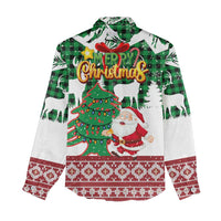 Lebanon Christmas Women Casual Shirt with Santa Claus Reindeer Trees and Festive Knit Pattern - Wonder Print Shop