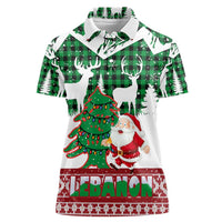 Lebanon Christmas Women Polo Shirt with Santa Claus Reindeer Trees and Festive Knit Pattern - Wonder Print Shop