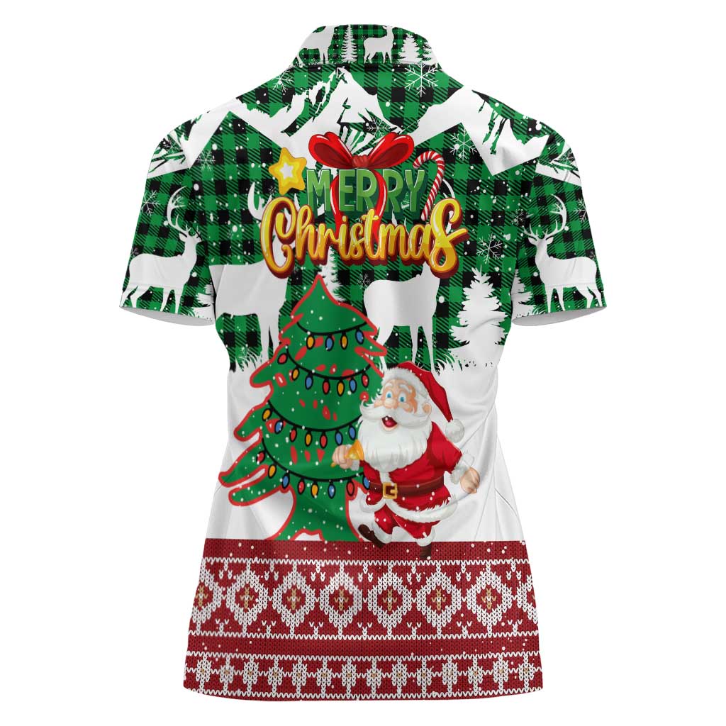 Lebanon Christmas Women Polo Shirt with Santa Claus Reindeer Trees and Festive Knit Pattern - Wonder Print Shop