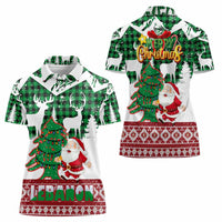 Lebanon Christmas Women Polo Shirt with Santa Claus Reindeer Trees and Festive Knit Pattern - Wonder Print Shop