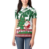 Lebanon Christmas Women Polo Shirt with Santa Claus Reindeer Trees and Festive Knit Pattern - Wonder Print Shop