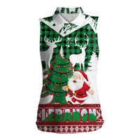 Lebanon Christmas Women Sleeveless Polo Shirt with Santa Claus Reindeer Trees and Festive Knit Pattern - Wonder Print Shop