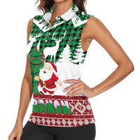 Lebanon Christmas Women Sleeveless Polo Shirt with Santa Claus Reindeer Trees and Festive Knit Pattern - Wonder Print Shop