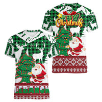 Lebanon Christmas Women V-Neck T-Shirt with Santa Claus Reindeer Trees and Festive Knit Pattern - Wonder Print Shop