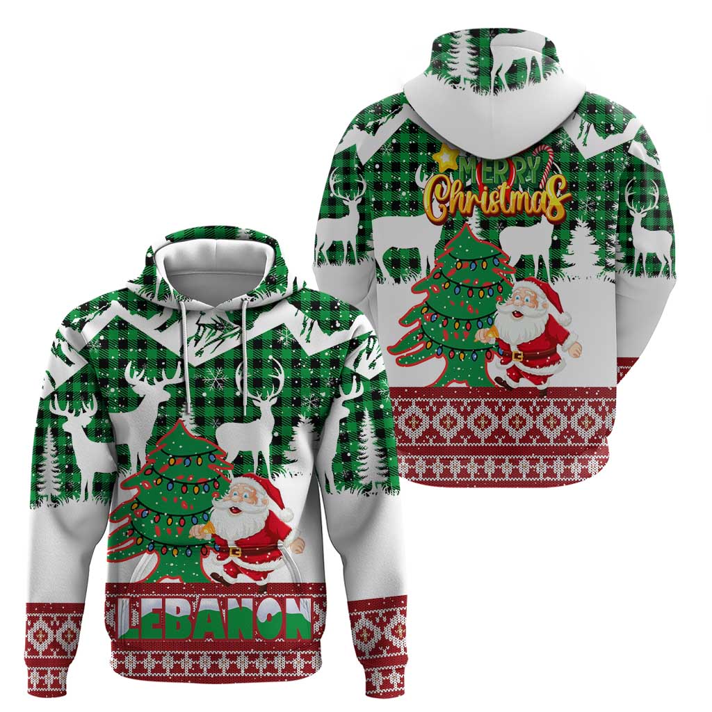 Lebanon Christmas Zip Hoodie with Santa Claus Reindeer Trees and Festive Knit Pattern - Wonder Print Shop