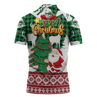 Lebanon Christmas Zipper Polo Shirt with Santa Claus Reindeer Trees and Festive Knit Pattern - Wonder Print Shop