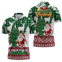 Lebanon Christmas Zipper Polo Shirt with Santa Claus Reindeer Trees and Festive Knit Pattern - Wonder Print Shop