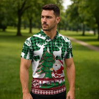 Lebanon Christmas Zipper Polo Shirt with Santa Claus Reindeer Trees and Festive Knit Pattern - Wonder Print Shop