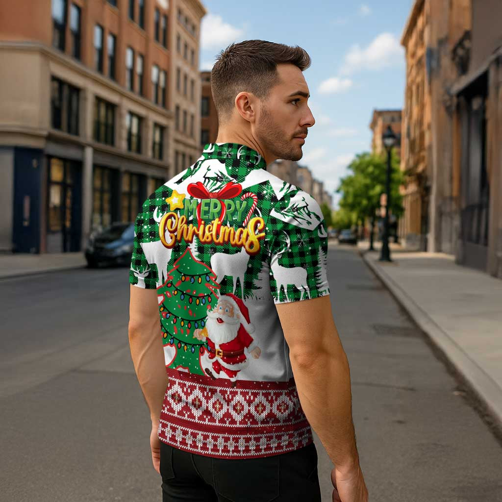 Lebanon Christmas Zipper Polo Shirt with Santa Claus Reindeer Trees and Festive Knit Pattern - Wonder Print Shop