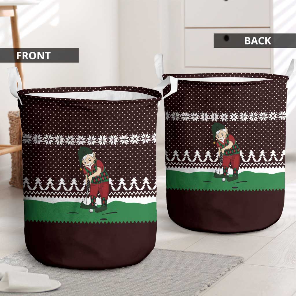 Christmas Golf Laundry Basket with Elf Golfer Argyle Plaid and Snowflake Pattern - Wonder Print Shop