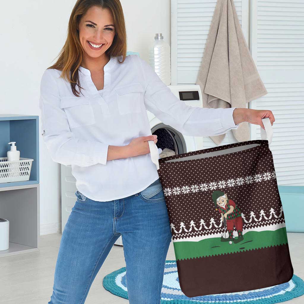 Christmas Golf Laundry Basket with Elf Golfer Argyle Plaid and Snowflake Pattern - Wonder Print Shop