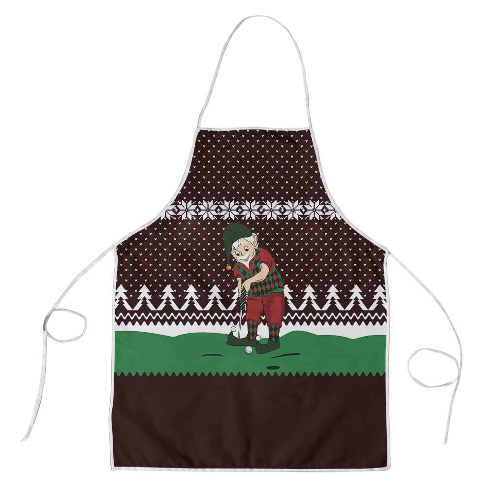 Christmas Golf Apron with Elf Golfer Argyle Plaid and Snowflake Pattern - Wonder Print Shop