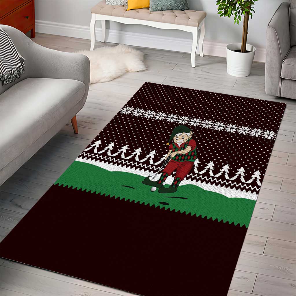 Christmas Golf Area Rug with Elf Golfer Argyle Plaid and Snowflake Pattern - Wonder Print Shop