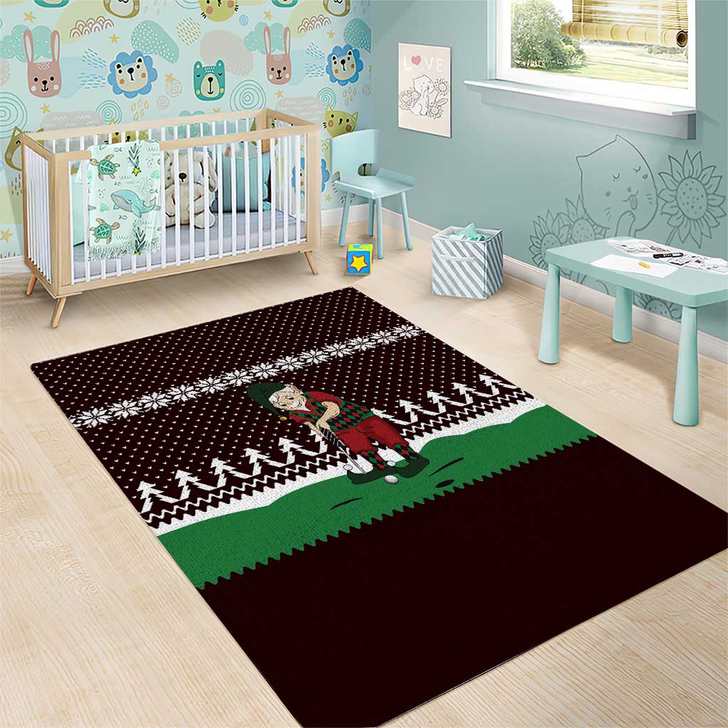 Christmas Golf Area Rug with Elf Golfer Argyle Plaid and Snowflake Pattern - Wonder Print Shop