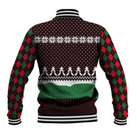 Christmas Golf Baseball Jacket with Elf Golfer Argyle Plaid and Snowflake Pattern - Wonder Print Shop