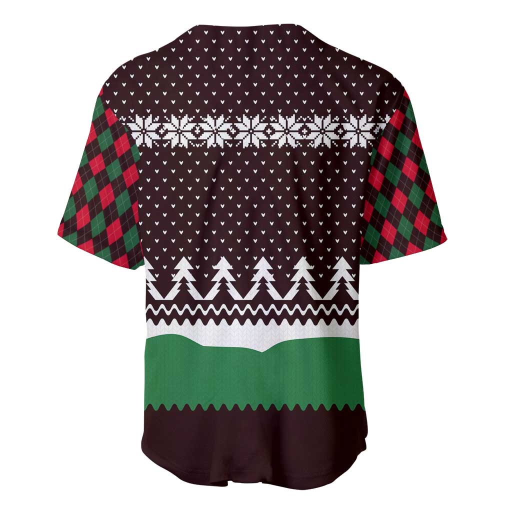 Christmas Golf Baseball Jersey with Elf Golfer Argyle Plaid and Snowflake Pattern - Wonder Print Shop