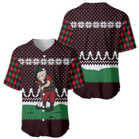 Christmas Golf Baseball Jersey with Elf Golfer Argyle Plaid and Snowflake Pattern - Wonder Print Shop