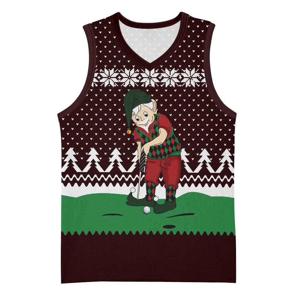 Christmas Golf Basketball Jersey with Elf Golfer Argyle Plaid and Snowflake Pattern - Wonder Print Shop