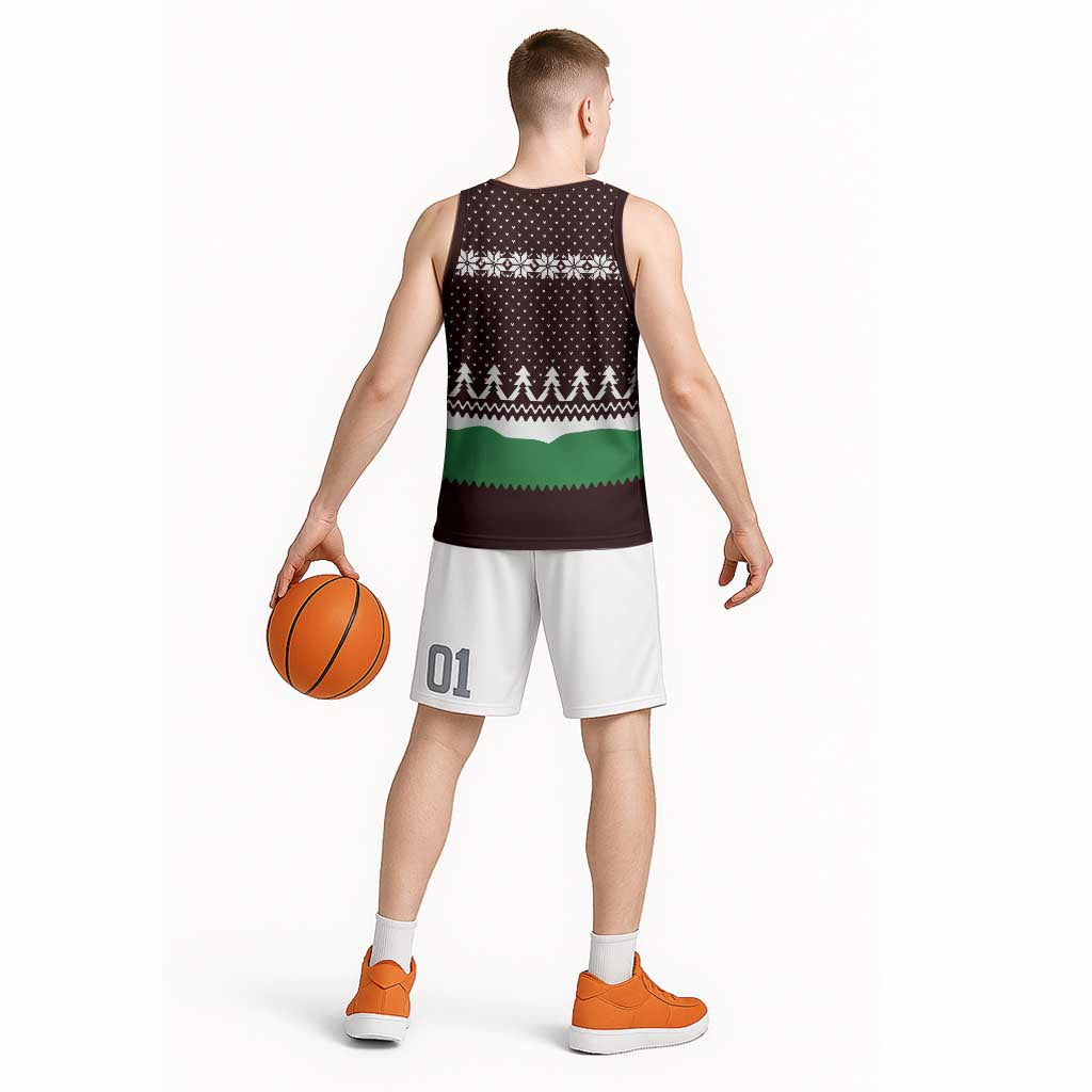 Christmas Golf Basketball Jersey with Elf Golfer Argyle Plaid and Snowflake Pattern - Wonder Print Shop