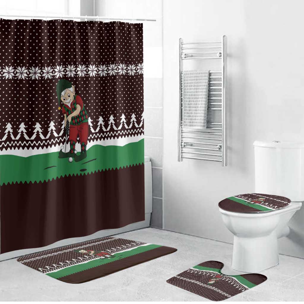 Christmas Golf Bathroom Set with Elf Golfer Argyle Plaid and Snowflake Pattern - Wonder Print Shop