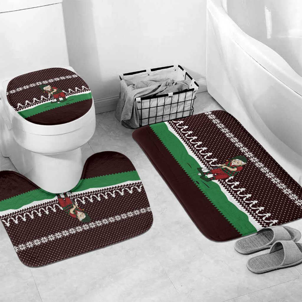 Christmas Golf Bathroom Set with Elf Golfer Argyle Plaid and Snowflake Pattern - Wonder Print Shop