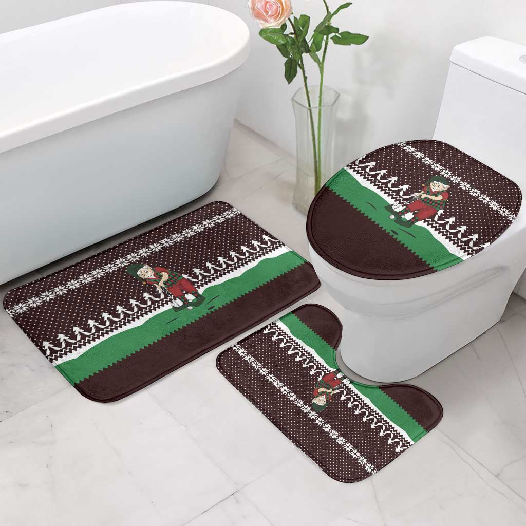 Christmas Golf Bathroom Set with Elf Golfer Argyle Plaid and Snowflake Pattern - Wonder Print Shop