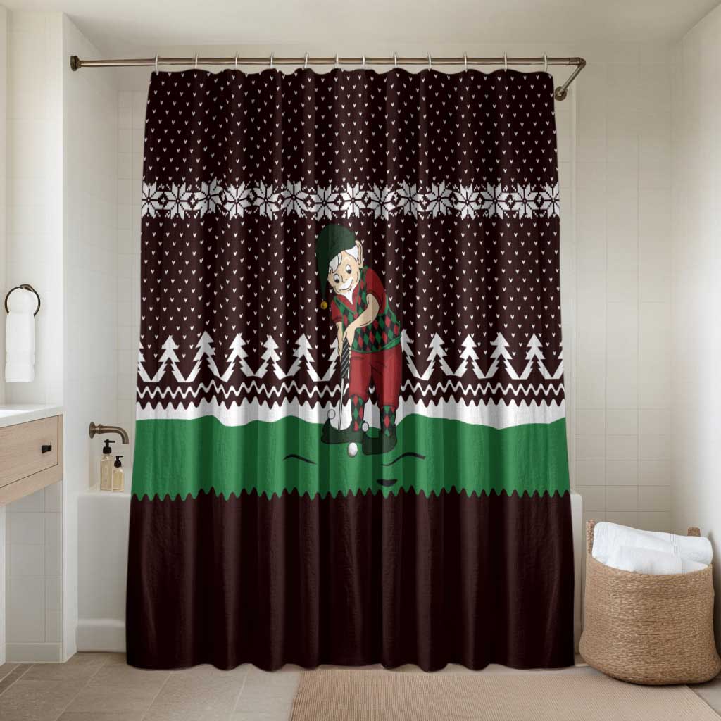 Christmas Golf Bathroom Set with Elf Golfer Argyle Plaid and Snowflake Pattern - Wonder Print Shop
