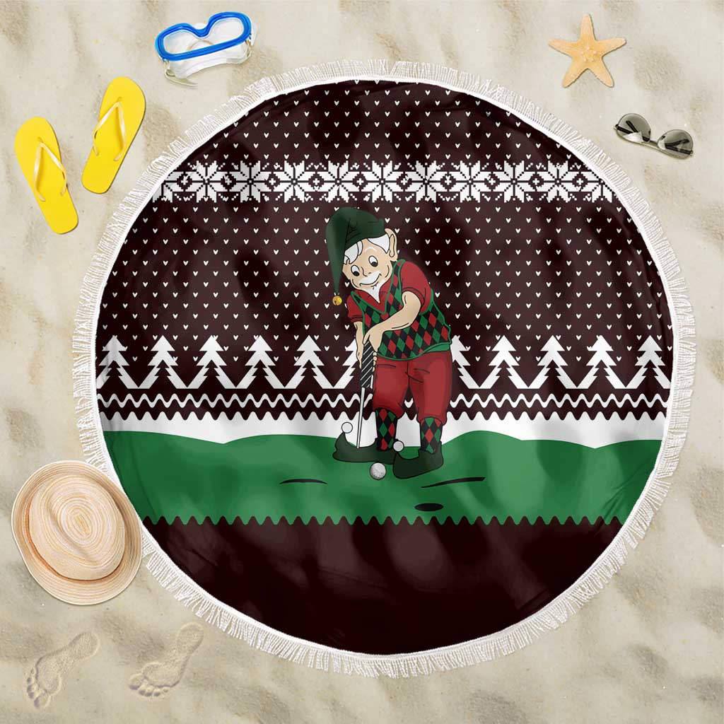 Christmas Golf Beach Blanket with Elf Golfer Argyle Plaid and Snowflake Pattern - Wonder Print Shop