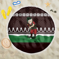 Christmas Golf Beach Blanket with Elf Golfer Argyle Plaid and Snowflake Pattern - Wonder Print Shop
