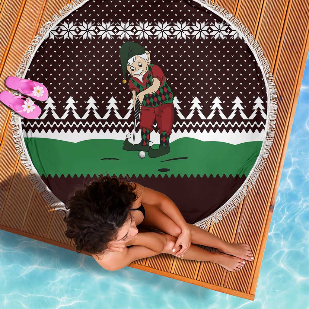 Christmas Golf Beach Blanket with Elf Golfer Argyle Plaid and Snowflake Pattern - Wonder Print Shop